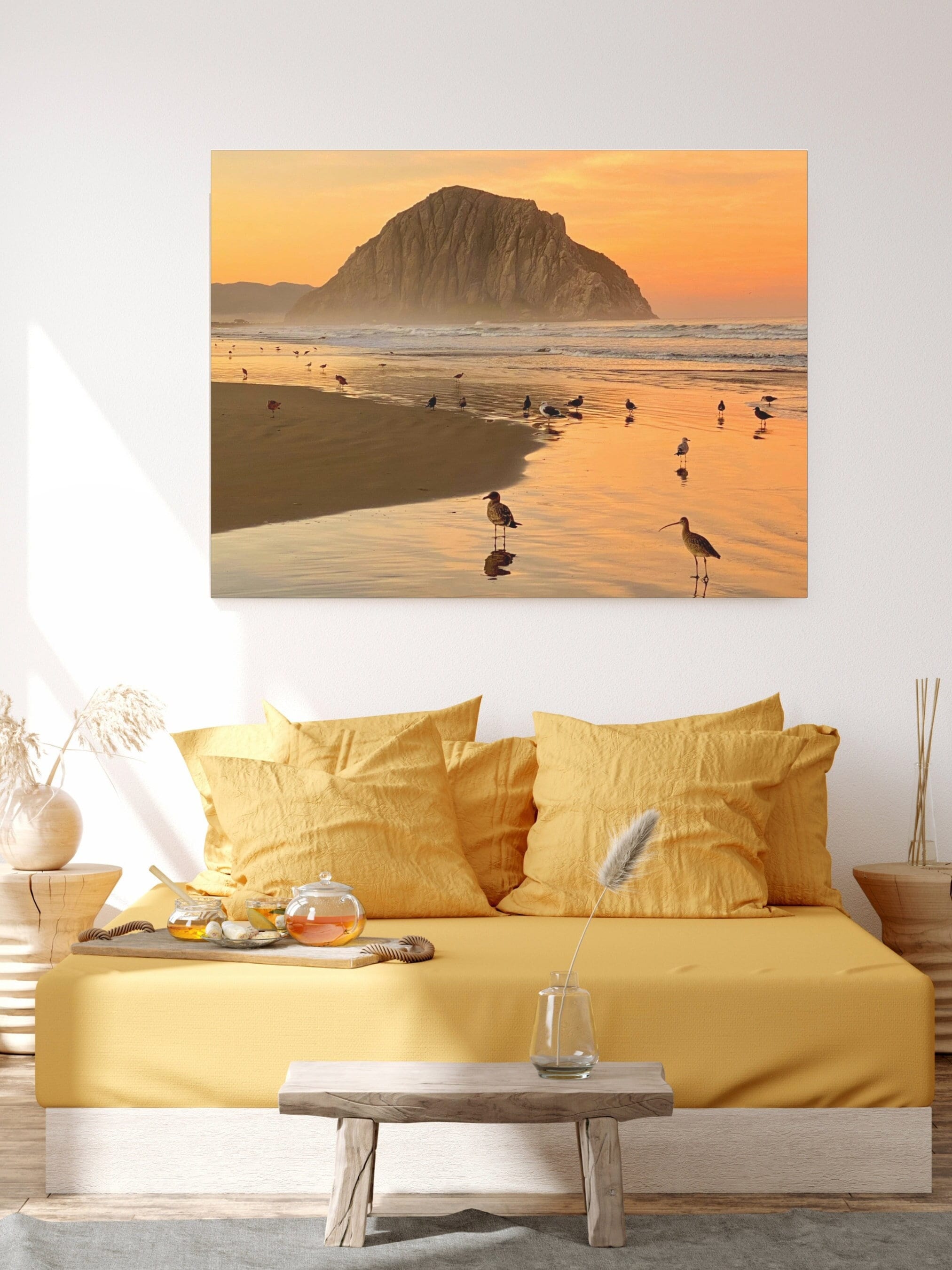 Morro Rock Birds at Sunrise Canvas Print | Morro Bay California Art | Stretched Canvas | Central Coast Wall Art | Housewarming Gift