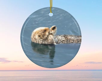 Sea Otter Coastal Drift Ceramic Ornament - Coastal California Christmas Gift