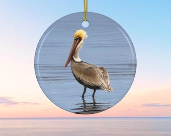 Brown Pelican Ceramic Ornament - Coastal Wildlife Holiday Decor