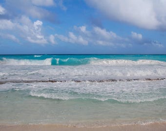 Cancun Caribbean Turquoise Swell Canvas Print - Tropical Ocean Waves Wall Art