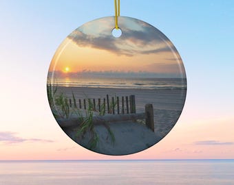 Beach Path Sunrise Ceramic Ornament - Coastal Christmas Decor
