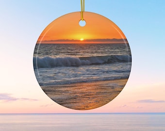 Zuma Beach Golden Sunset Ceramic Ornament - Coastal Christmas Decor