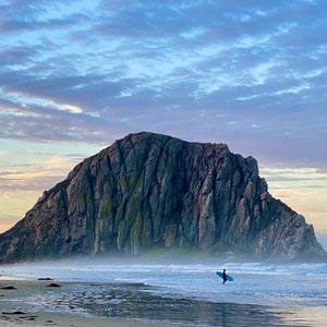 Digital Print Download | Morro Rock Beach with Surfer Photo | Morro Bay California | Beach Home Decor | Surfer Wall Art