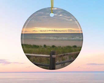 Jersey Shore Dunes Sunrise Ceramic Ornament - Coastal Christmas Decor