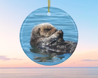 Sea Otter Coastal Calm Ceramic Ornament - Coastal Wildlife Holiday Decor