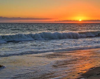 Zuma Beach Golden Sunset Canvas Print - Malibu California Coast Wall Art