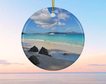 Tropical Island Beach Time Ceramic Ornament - Coastal Christmas Decor