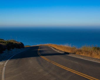 Malibu Coastline Winding Road Canvas Print | California Road Trip Wall Art, Pacific Ocean Horizon, Santa Monica Mountains Photography