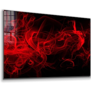 Red Smoke Abstract Tempered Glass  Printing Wall Art , Natural And Vivid Wall Decor , Modern Wall Art, Extra Large Wall Art