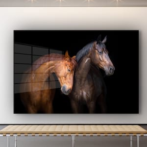 Horses Tempered Glass Large Wall Art Decor, Wall Hangings, Colorful Paintings and Prints for Living Room, Office Wall Art