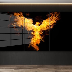 Tempered Glass Wall Art /  Mega Wall Decor /  Xlarge Glass Printing  / Large Wall Art / Phoenix Flames  Window Decor