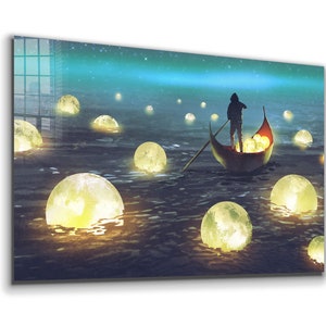 Moon Gatherer, River of Moons Tempered Glass and Canvas Wall Art Decor