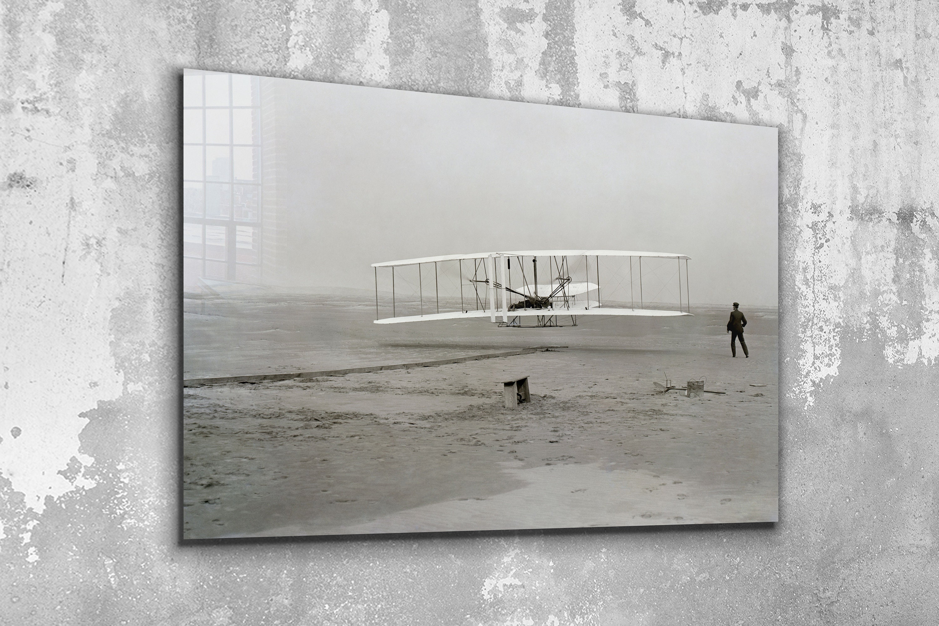 Wright Brothers First Flight Tempered Glass or Canvas Printing Wall Art , Modern Wall Art