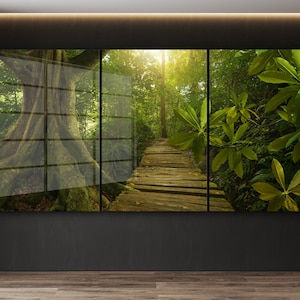 Path in the Forest Extra Large Tempered Glass or Printing Wall Art , Natural Vivid Wall Decor , Modern Wall Art, Extra Large Wall Art