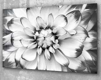 Black and White Macro Shot of Flower Tempered Glass Printing ,Flower Glass Wall Decor, Extra Large Wall Art, Christmas Gift,Glass Room Decor