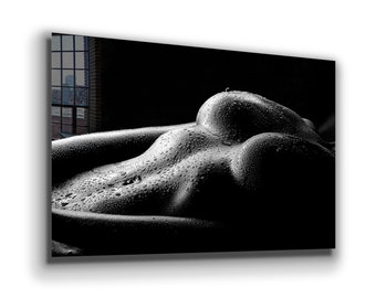 Tempered Glass Art / Canvas Wall Art / Extra Large Wall Art / Black White Woman Wall Decor