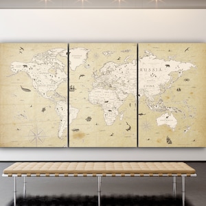 Mapa del mundo extragrande impreso en vidrio templado o lienzo, arte de pared natural y vívido, arte de pared moderno, arte de pared extragrande.