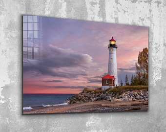 Lighthouse at the Coast Tempered Glass or Canvas Printing Wall Art , Natural And Vivid Wall Decor