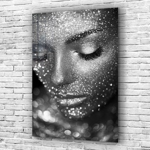Woman in Glitter Tempered Glass or Canvas Printing Wall Art , Natural And Vivid Wall Decor , Modern Wall Art, Extra Large Wall Art