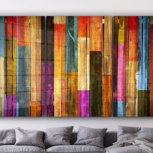 Colorful Wood Panels Tempered Glass Wall Art /  Mega Wall Decor /  Large Wall Art / Painted Wood Panel Window Decor