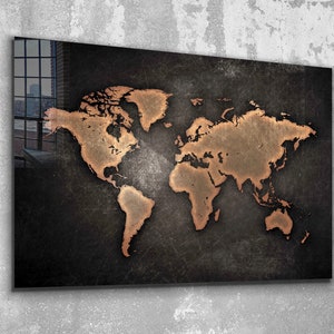 Mapa del mundo impreso en vidrio templado o lienzo, arte de pared natural y vibrante, arte de pared moderno, arte de pared extragrande.