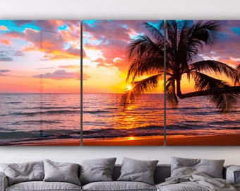 Sunset Palm Tree Extra Large Tempered Glass or Canvas Printing Wall Art , Natural Vivid Wall Decor , Modern Wall Art, Extra Large Wall Art