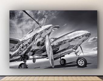 Airplane Tempered Glass Wall Art, Extra Large Wall Decor, Modern Propeller Prints, Aviation Art Poster, Pilot Gifts for Him, Black and White