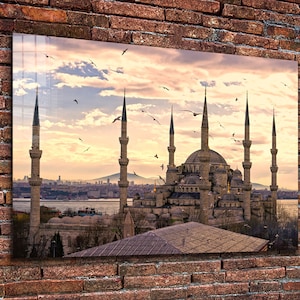 Blue Mosque Tempered Glass or Canvas Printing Wall Art , Natural And Vivid Wall Decor , Modern Wall Art, Extra Large Wall Art