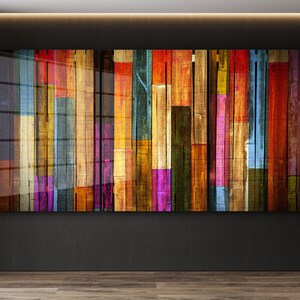 Kleurrijke houten panelen muurkunst gehard glas / canvas muurkunst / megamuurdecor / grote muurkunst / geschilderd houten paneel raamdecoratie