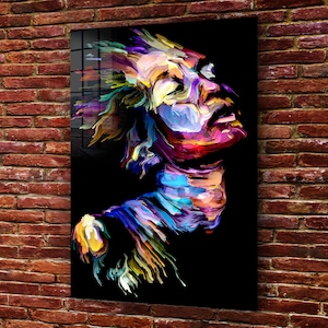 Impression d&#39;art mural néon femme verre trempé ou toile, décoration murale naturelle et vive, art mural moderne, très grande oeuvre d&#39;art mural