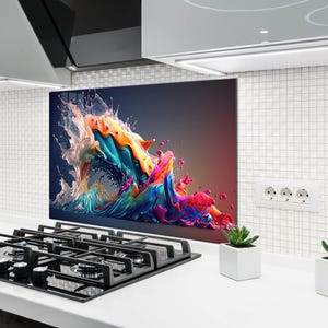Décoration de cuisine, dosseret en verre derrière la cuisinière, décalcomanies pour la couverture arrière, panneau d'art mural cuisine, cadeau de pendaison de crémaillère pour maman ou femme