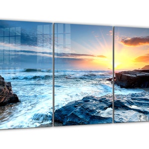 Sea Shore Sunset Extra Large Tempered Glass printing Wall Art , Natural And Vivid Wall Decor , Modern Wall Art, Extra Large Wall Art