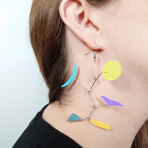 Kinetic Mobile Earrings: Sculpted Landscape with Flying Birds