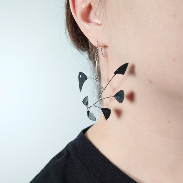 Black Abstract Shape Mobile Earrings