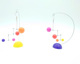 Mobile Earrings Multi Colored Ball Earrings Miniature Stabile Sculpture