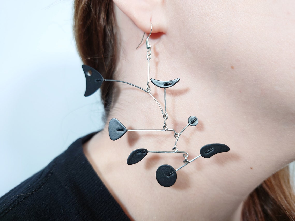 7 Element Black Abstract Shape Mobile Earrings - Etsy