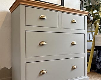 Newly refurbished large solid wood chest of drawers wood top