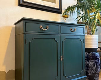 Newly refurbished vintage sideboard green cabinet painted lock and key