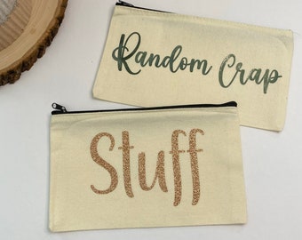 Random Crap and Stuff Makeup Bag Makeup Bag | Stationary Storage | Pencil Case | Canvas Cosmetic Bag | Off White Pouch