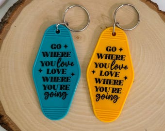 Motivations-Retro-Motel-Schlüsselanhänger, Schlüsselring im Vintage-Stil, Kunststoff-Schlüsselanhänger, Geschenke für sie, Abenteuergeschenk, wo immer Sie lieben