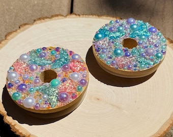 Mermaid Tail Glitter Bamboo Lid: Rhinestone Can Glass Lid