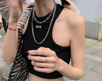 Off-Letter Sleeveless Short Crop Top