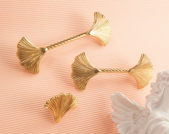 Gold Ginkgo Brass Pulls 3.75" 5" Drawer Handles Knobs Dresser Knobs Cabinet Pulls Knobs Wardrobe Furniture pulls Hardware home gifts