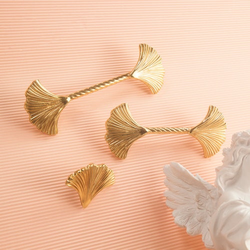Gold Ginkgo Brass Pulls 3.75" 5" Drawer Handles Knobs Dresser Knobs Cabinet Pulls Knobs Wardrobe Furniture pulls Hardware home gifts