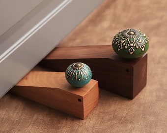 Tope de puerta decorativo de madera, cuñas de puerta hechas a mano, tope de puerta para muebles, decoración de muebles vintage, materiales de madera de latón