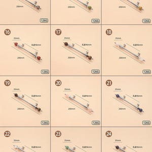 Puede incluir: Una colecci&oacute;n de tiradores de armario con detalles de piedras preciosas de colores. Cada tirador mide 200 mm de largo, con una separaci&oacute;n entre agujeros de 96 mm y un ancho de 35 mm. El texto "126G" est&aacute; presente.