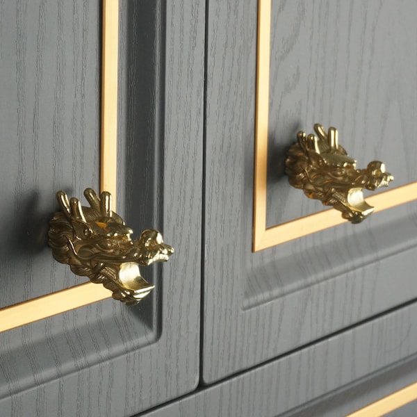 Creatieve koperen knoppen, drakenknoppen in Chinese stijl, meubelknoppen, ladegrepen in Scandinavische stijl, kledingkastknop, kastknoppen, ladeknop