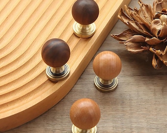 Handmade Wood and Brass Cabinet Knob, Vintage Style Drawer Pull