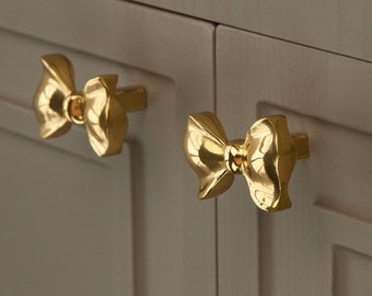 Brass Bow Drawer Knobs Pulls Dresser Knobs Kitchen Knobs Cabinet Pulls Handle Door Knob Cabinet Decor Furniture Hardware