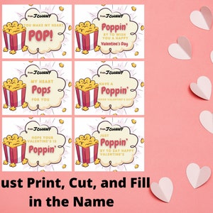 Kids Valentines Cards, Popcorn Cards, Downloadable Valentines Cards, Print then CUT